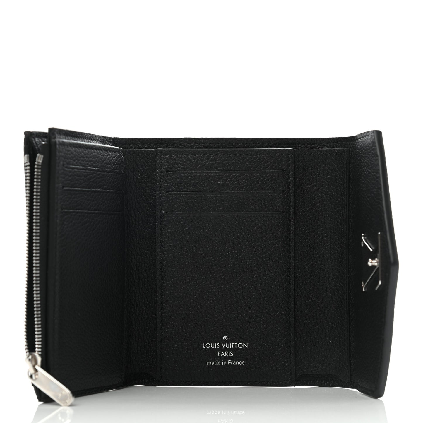 Soft Calfskin My Lockme Compact Wallet Black