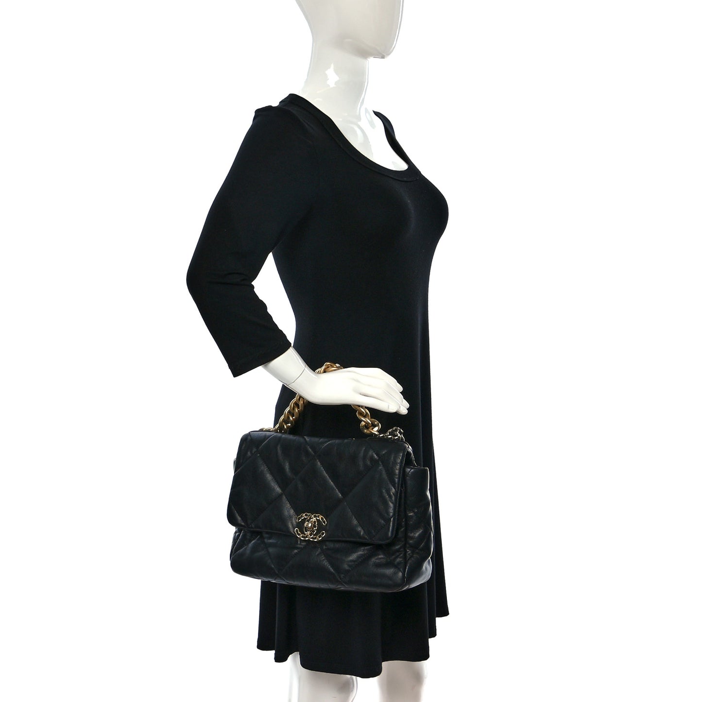 Lambskin Quilted Large Chanel 19 Flap Black