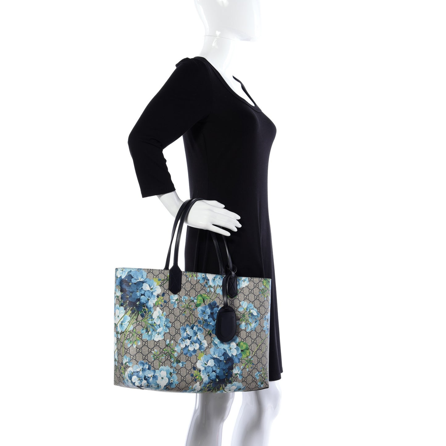 GG Supreme Monogram Blooms Medium Reversible Tote Beige Blue Navy