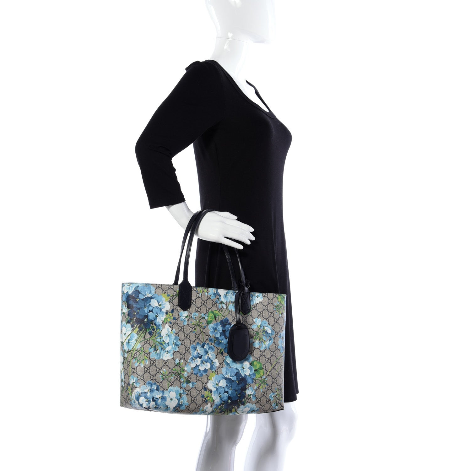 Gucci GG Supreme Monogram Blooms Medium Reversible Tote Beige Blue Navy 3 of 14