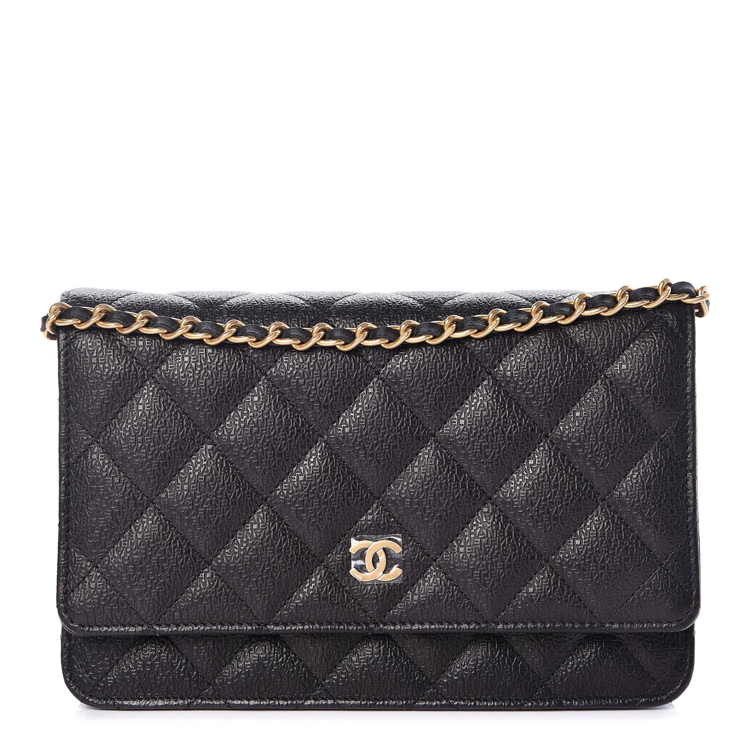 Chanel Letter Calfskin Embossed Quilted Wallet On Chain WOC Black 1 of 9