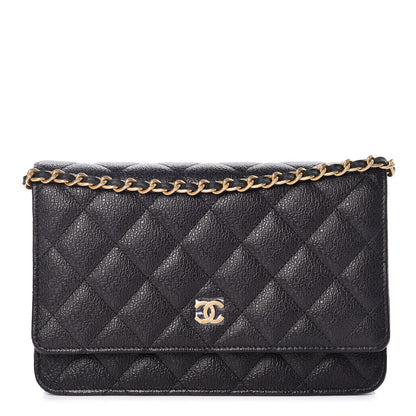 Chanel Letter Calfskin Embossed Quilted Wallet On Chain WOC Black 1 of 9