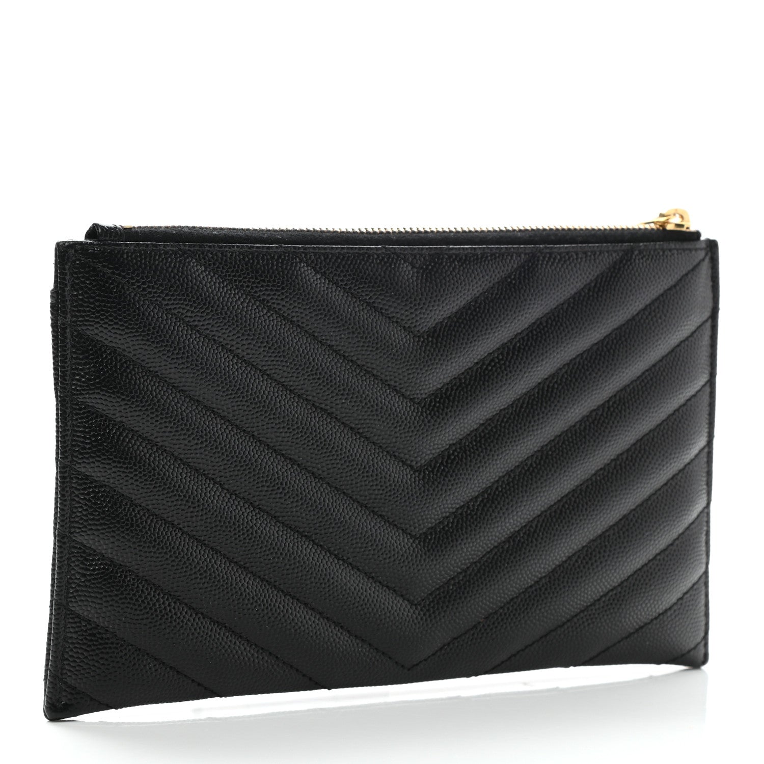 Saint Laurent Grain De Poudre Chevron Monogram Bill Pouch Black 3 of 9