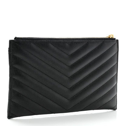 Saint Laurent Grain De Poudre Chevron Monogram Bill Pouch Black 3 of 9
