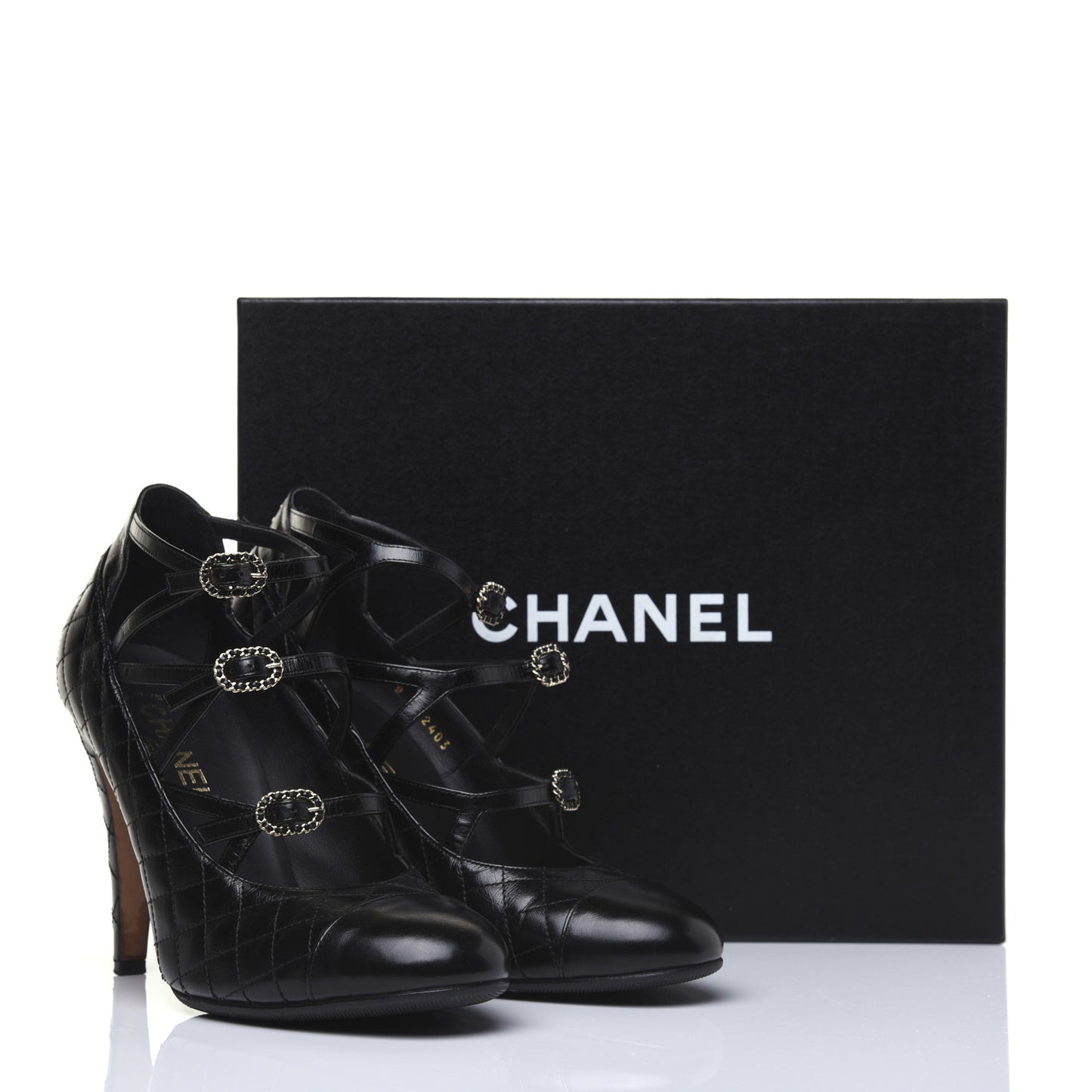 Calfskin Quilted CC Cap Toe Pumps 41 Black