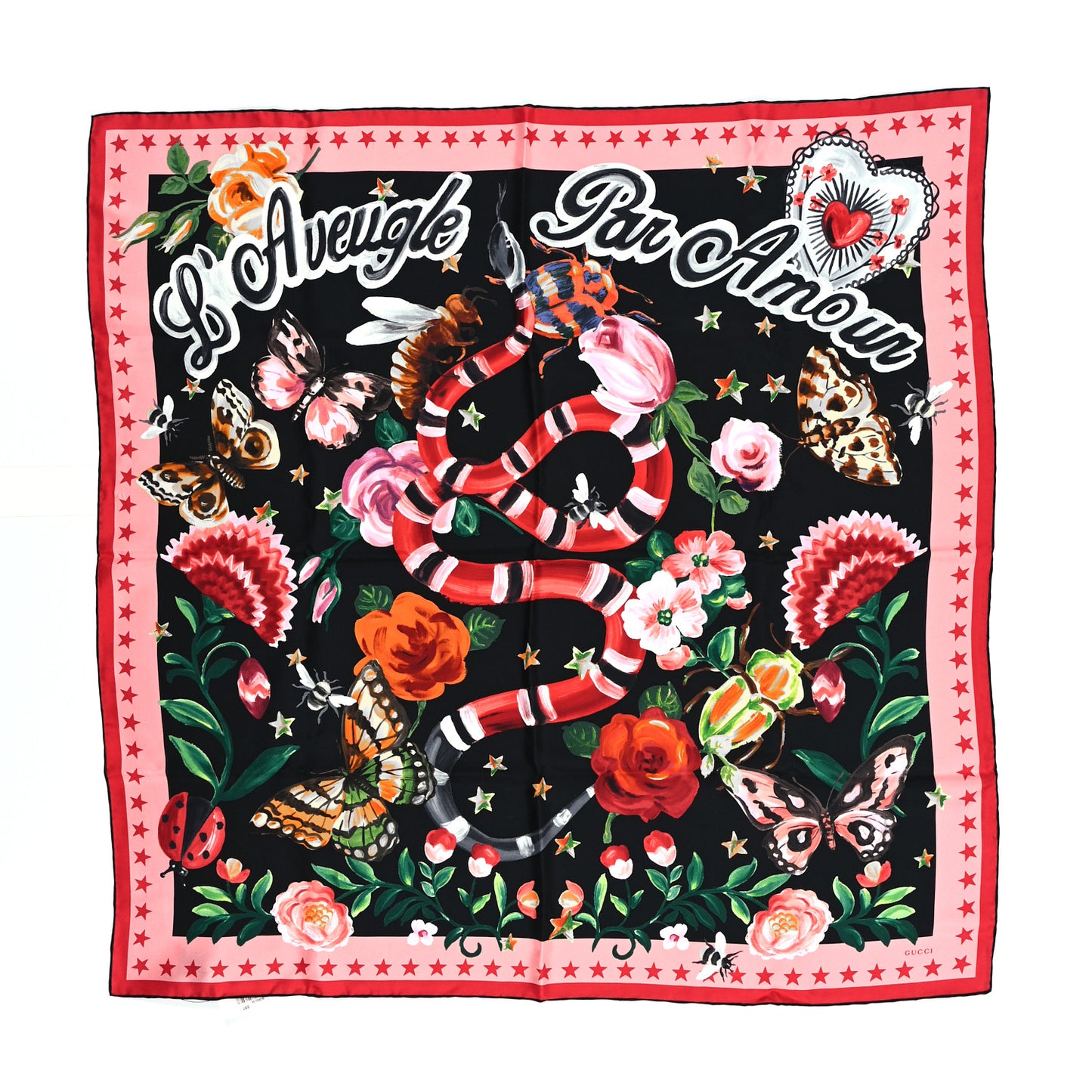 Silk Twill Jakam Square Scarf Black Pink