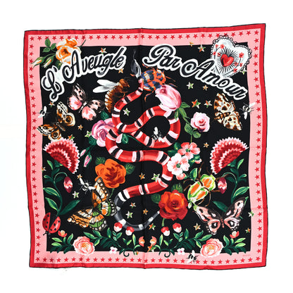 Gucci Silk Twill Jakam Square Scarf Black Pink 1 of 4