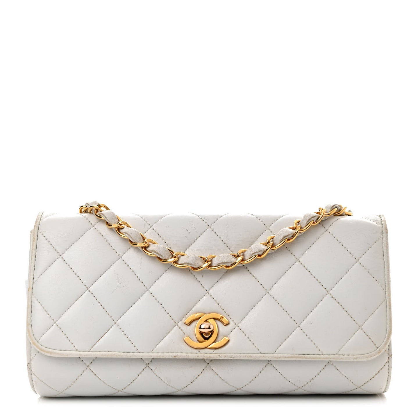 Lambskin Quilted Single Flap White