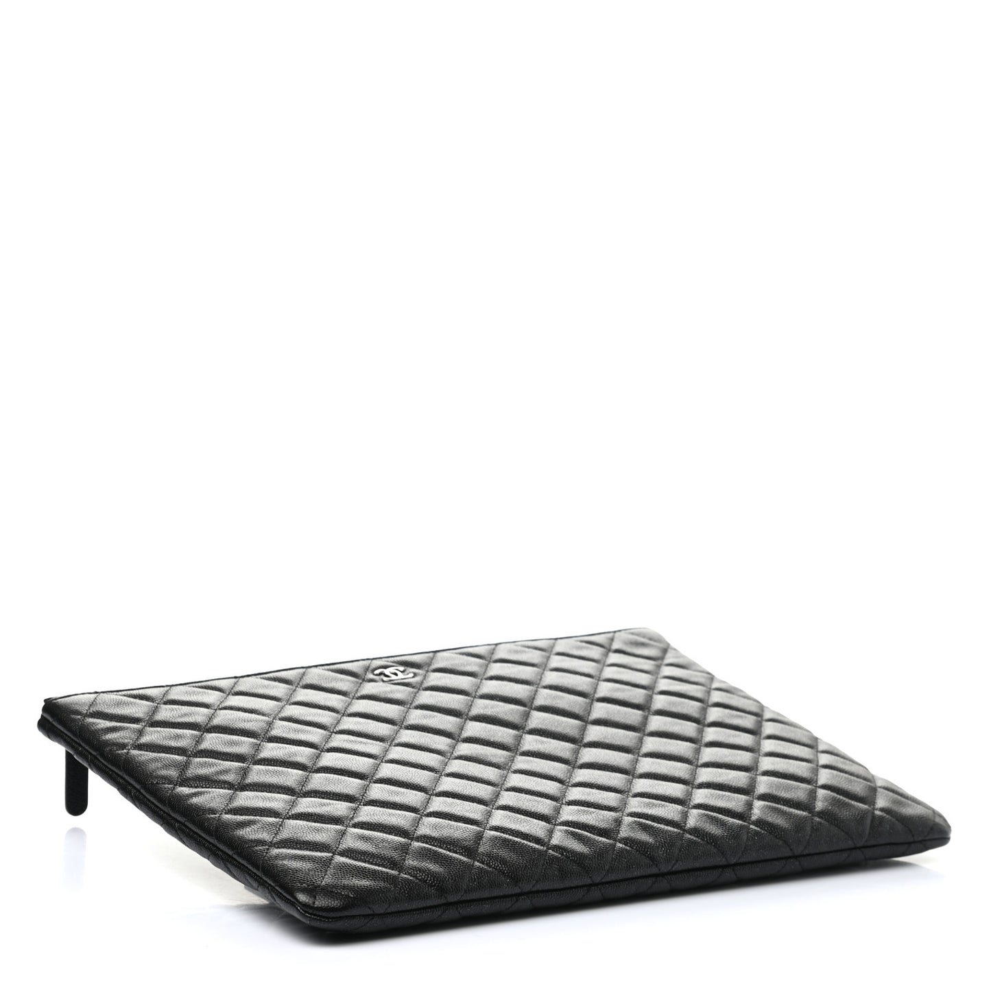 Iridescent Caviar Quilted Large Cosmetic Case Black