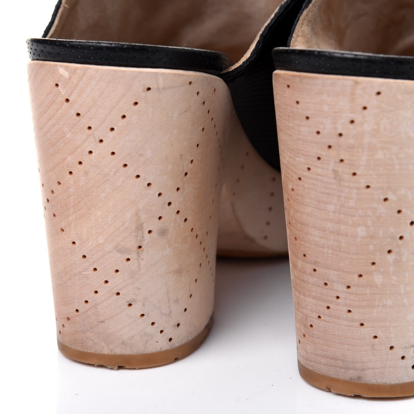 Lambskin Perforated Cap Toe Wood CC Clogs 39 Black