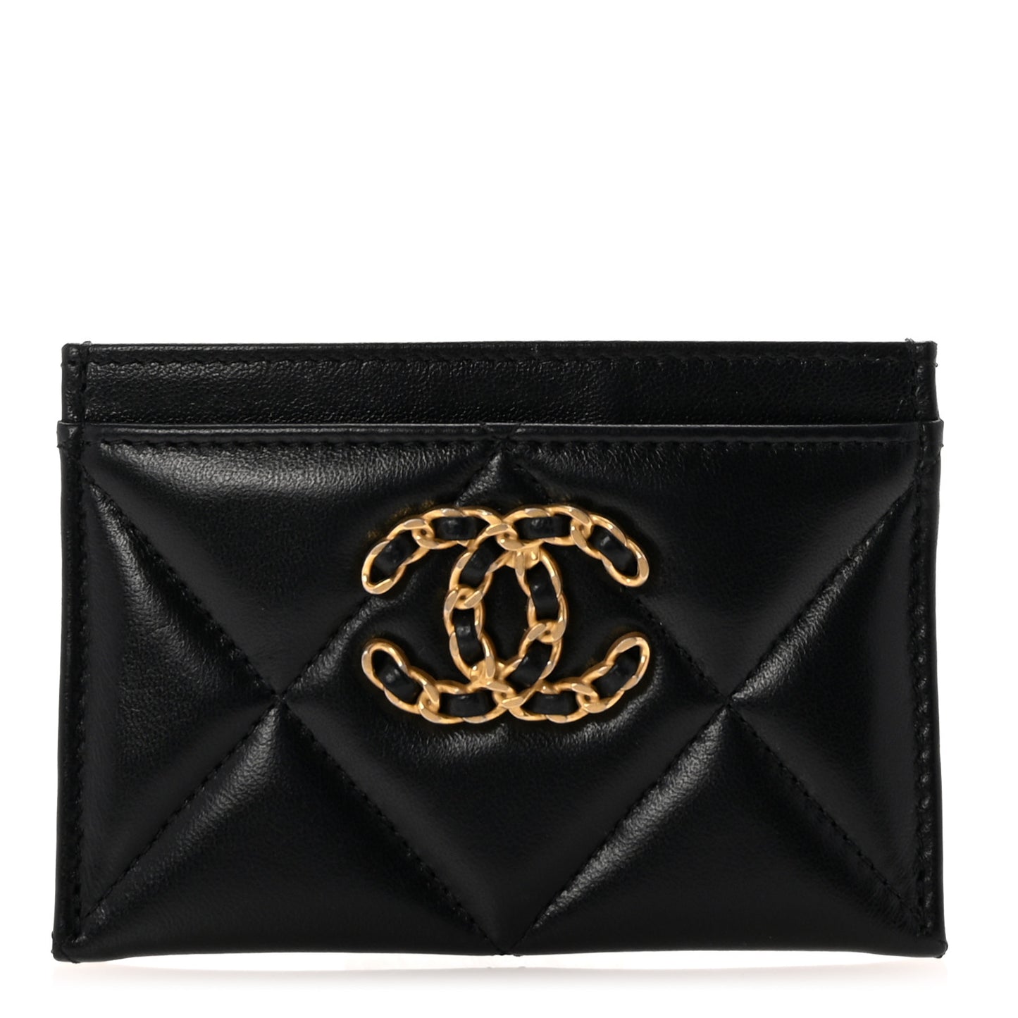 Lambskin Quilted Chanel 19 Card Holder Black