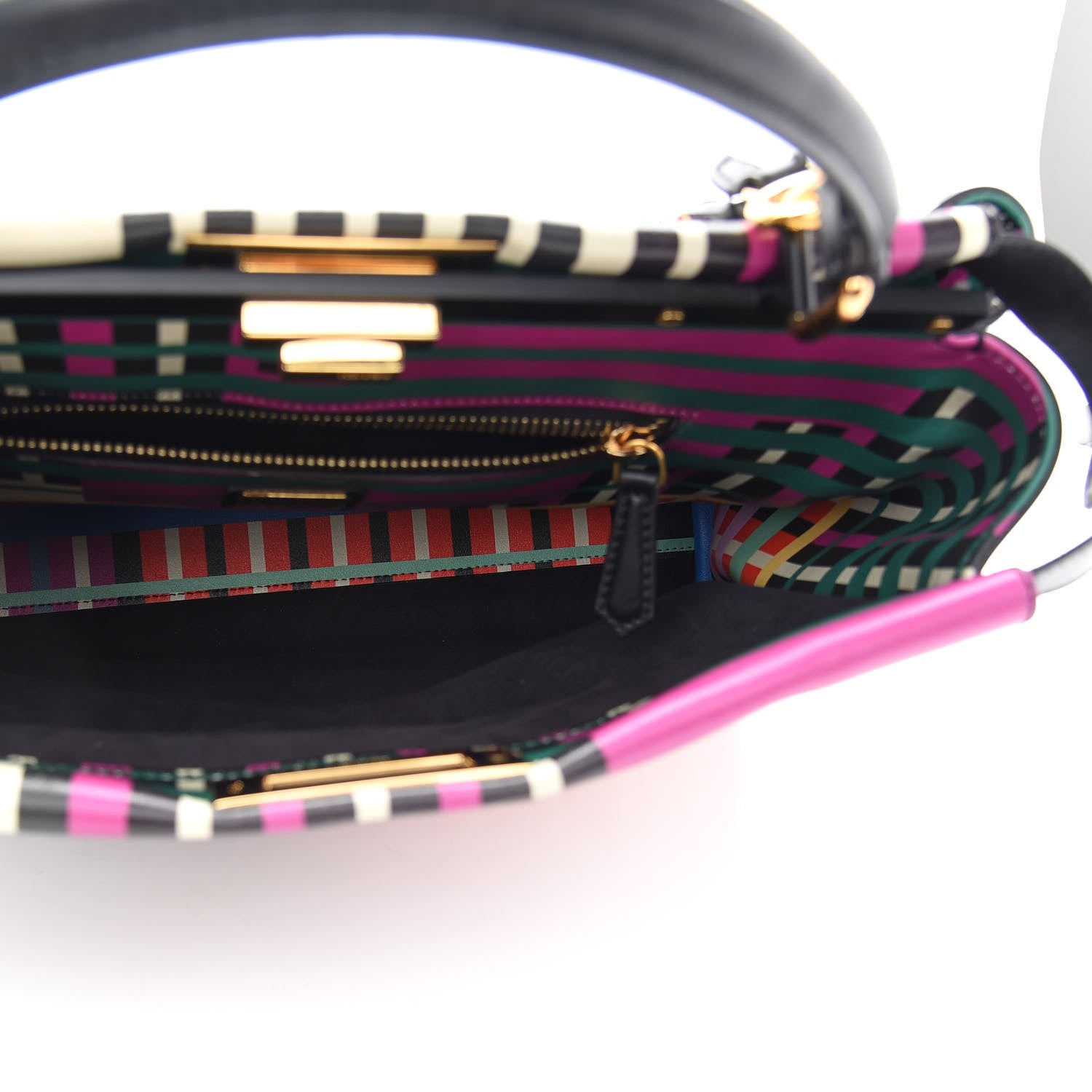Fendi Vitello Seta Digital Print Large Peekaboo Iconic Satchel Multicolor Black 5 of 10