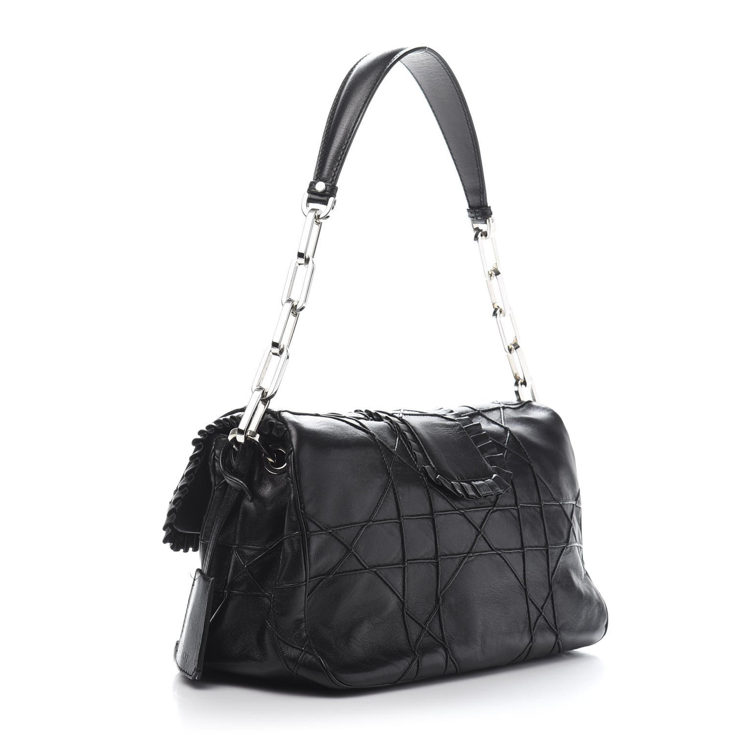 Lambskin Cannage Ruffle New Lock Flap Black