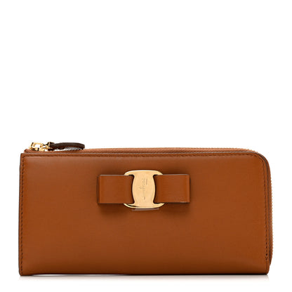Salvatore Ferragamo Calfskin Vara Bow Zip Wallet Brown 1 of 7