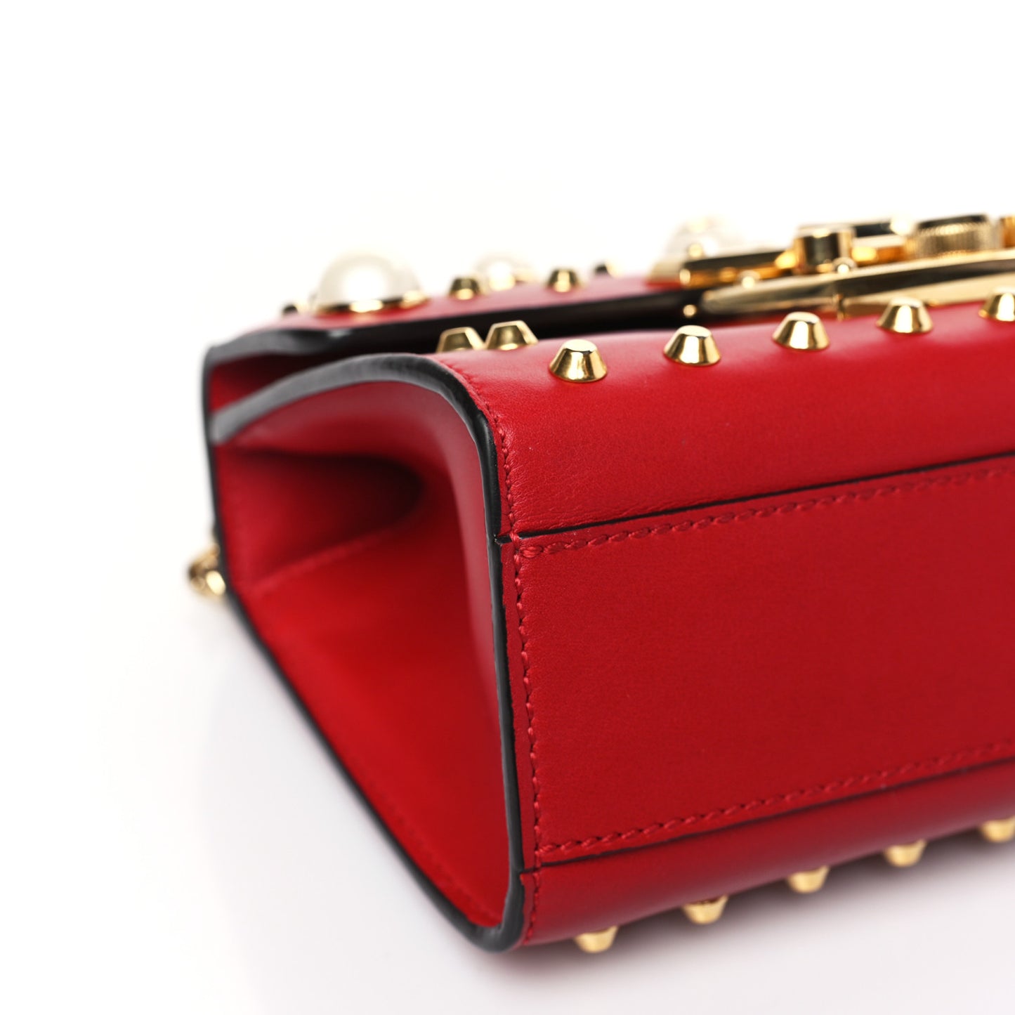 Calfskin Studded Small Padlock Shoulder Bag Hibiscus Red
