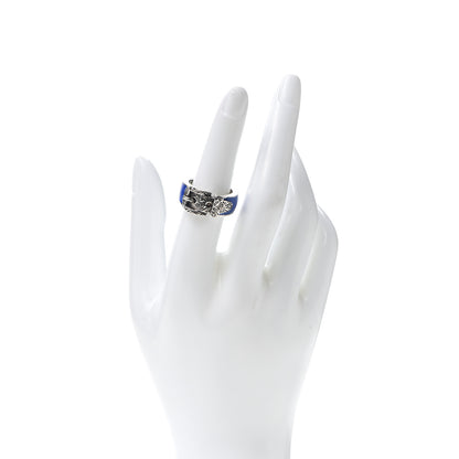 Gucci Sterling Silver Enamel Feline Head Buckle Ring Blue 55 7.25 2 of 4