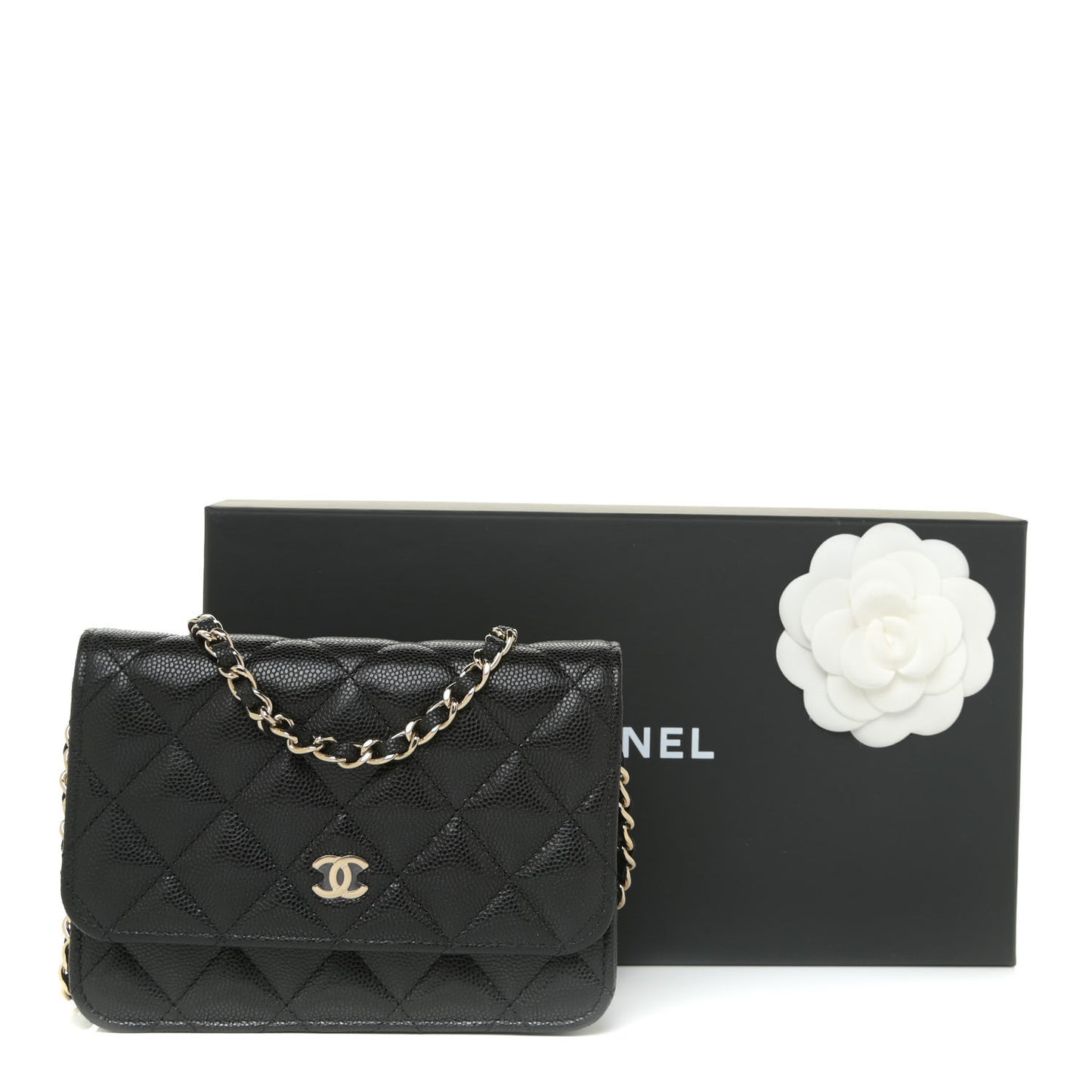 Caviar Quilted Mini Wallet On Chain WOC Black