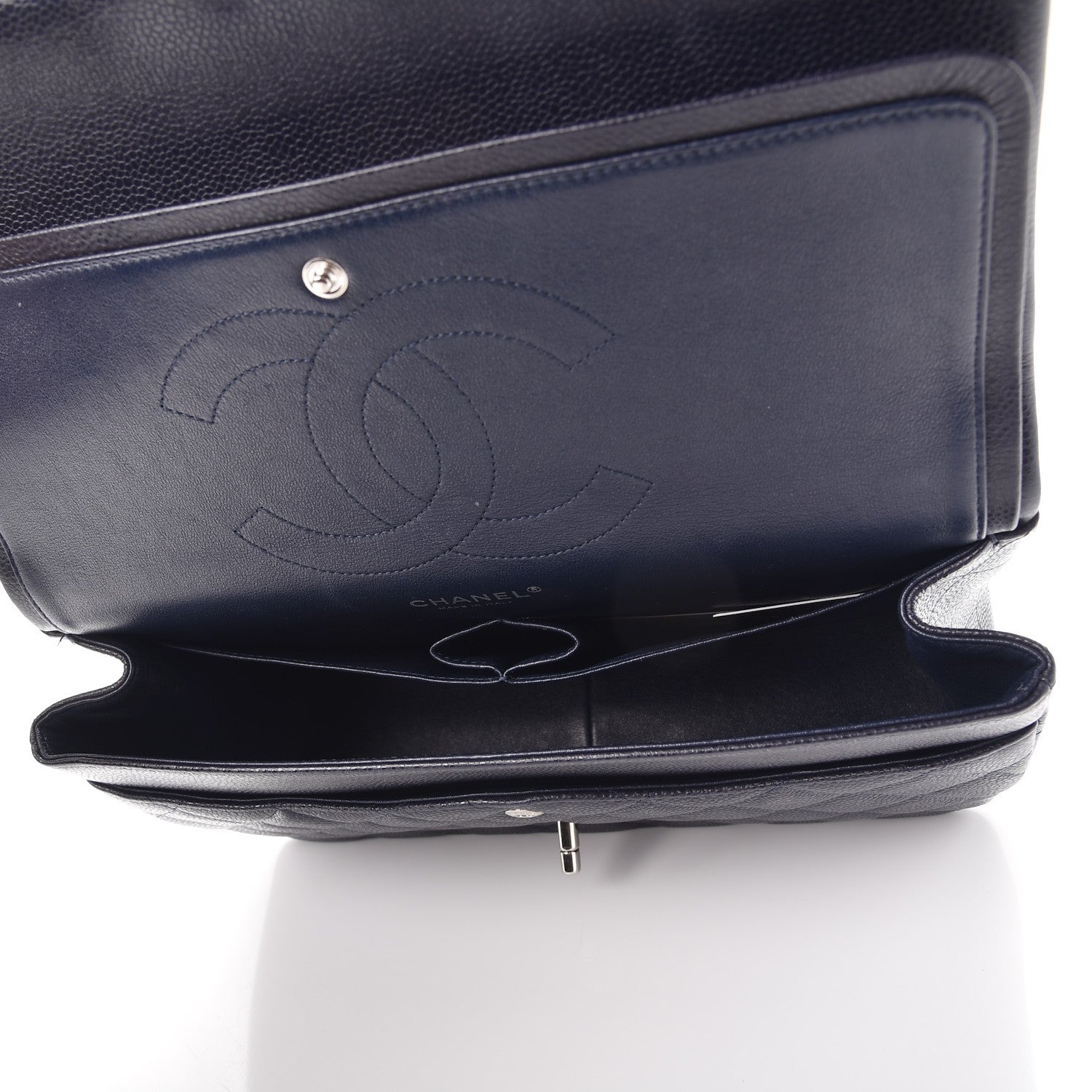 Chanel Caviar Quilted Jumbo Double Flap Navy Blue 6 of 9