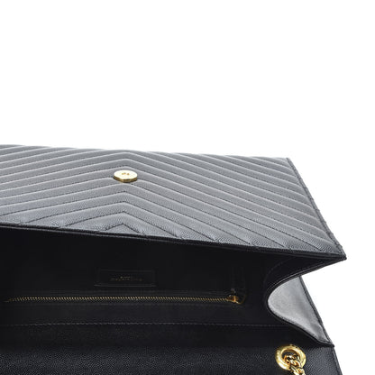Saint Laurent Grain De Poudre Matelasse Chevron Large Monogram Satchel Black 4 of 9