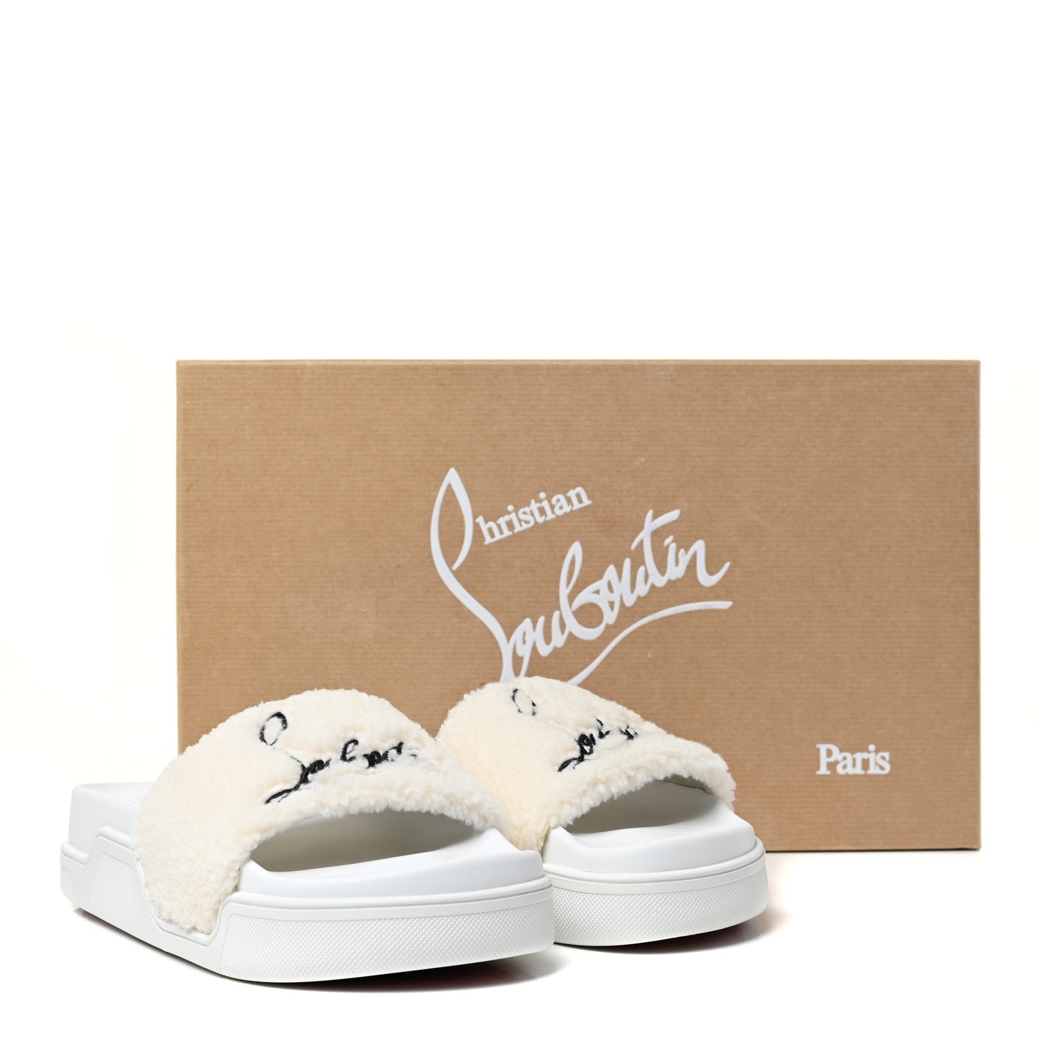 Christian Louboutin Faux Shearling Embroidered Pool Donna Flat Slide Sandals 35 White 11 of 11