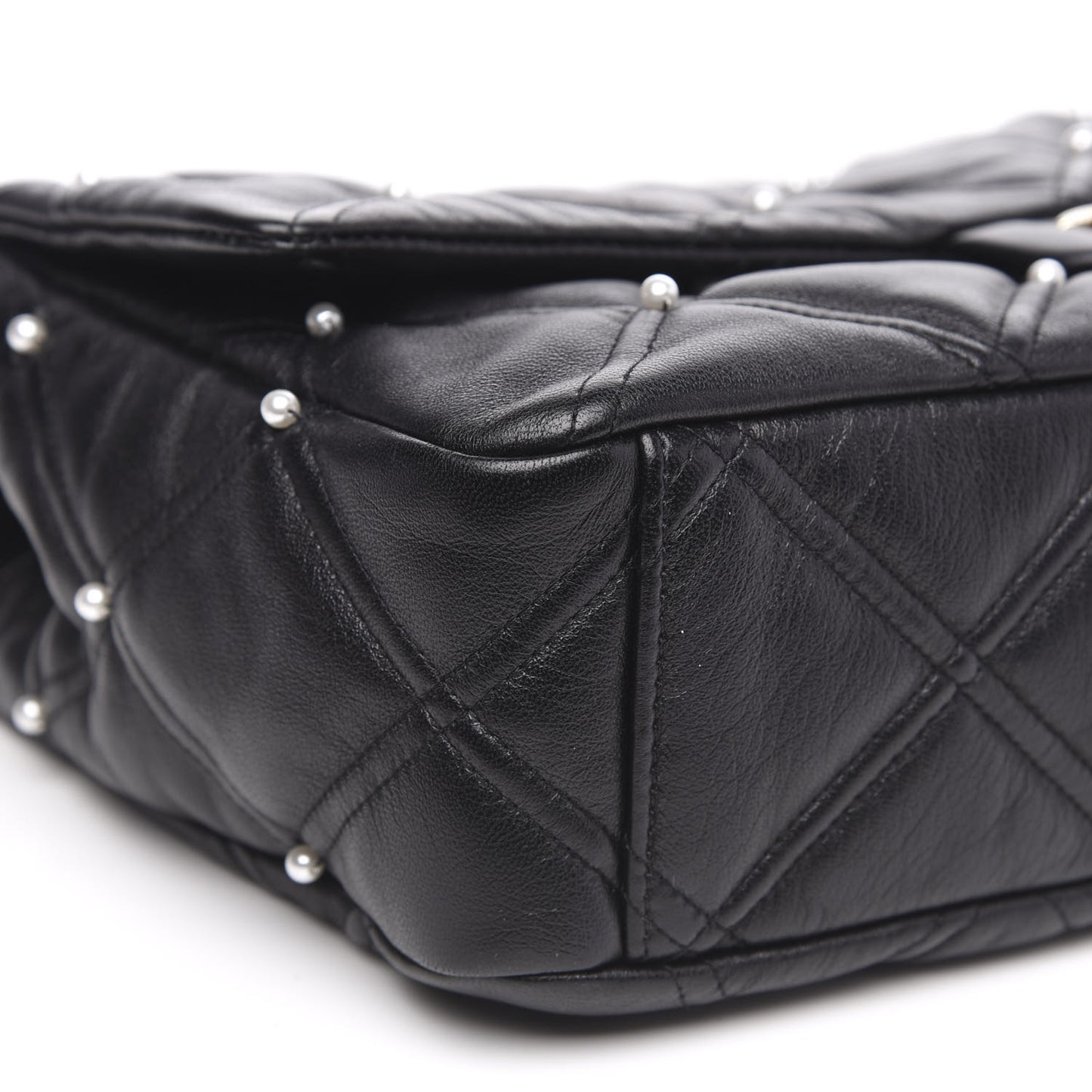 Lambskin Quilted Pearl Studded Flap Black