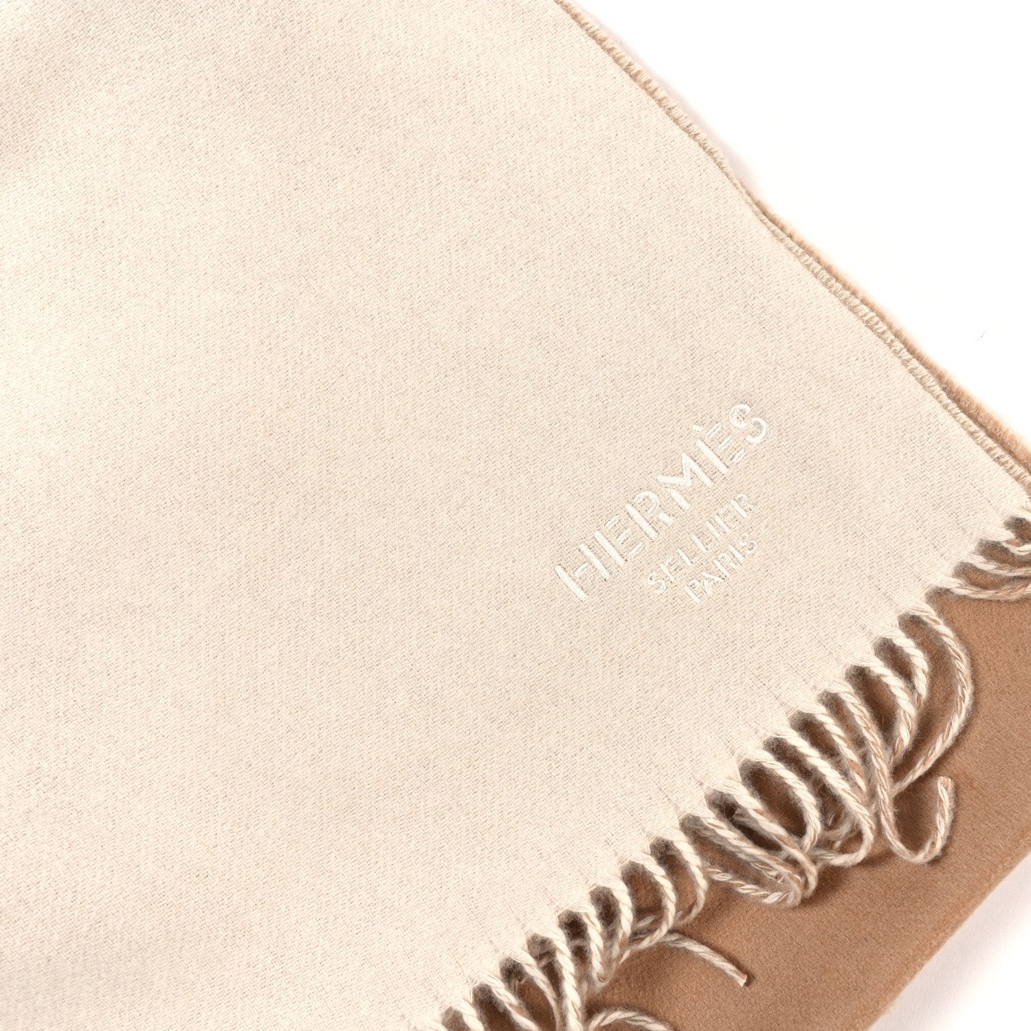 Hermes Cashmere Double Face Scarf White Camel 3 of 4