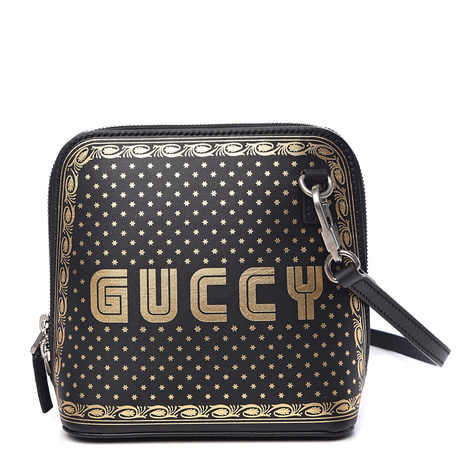 Gucci X SEGA Calfskin GUCCY Stars Mini Dome Shoulder Bag Black Gold 1 of 10