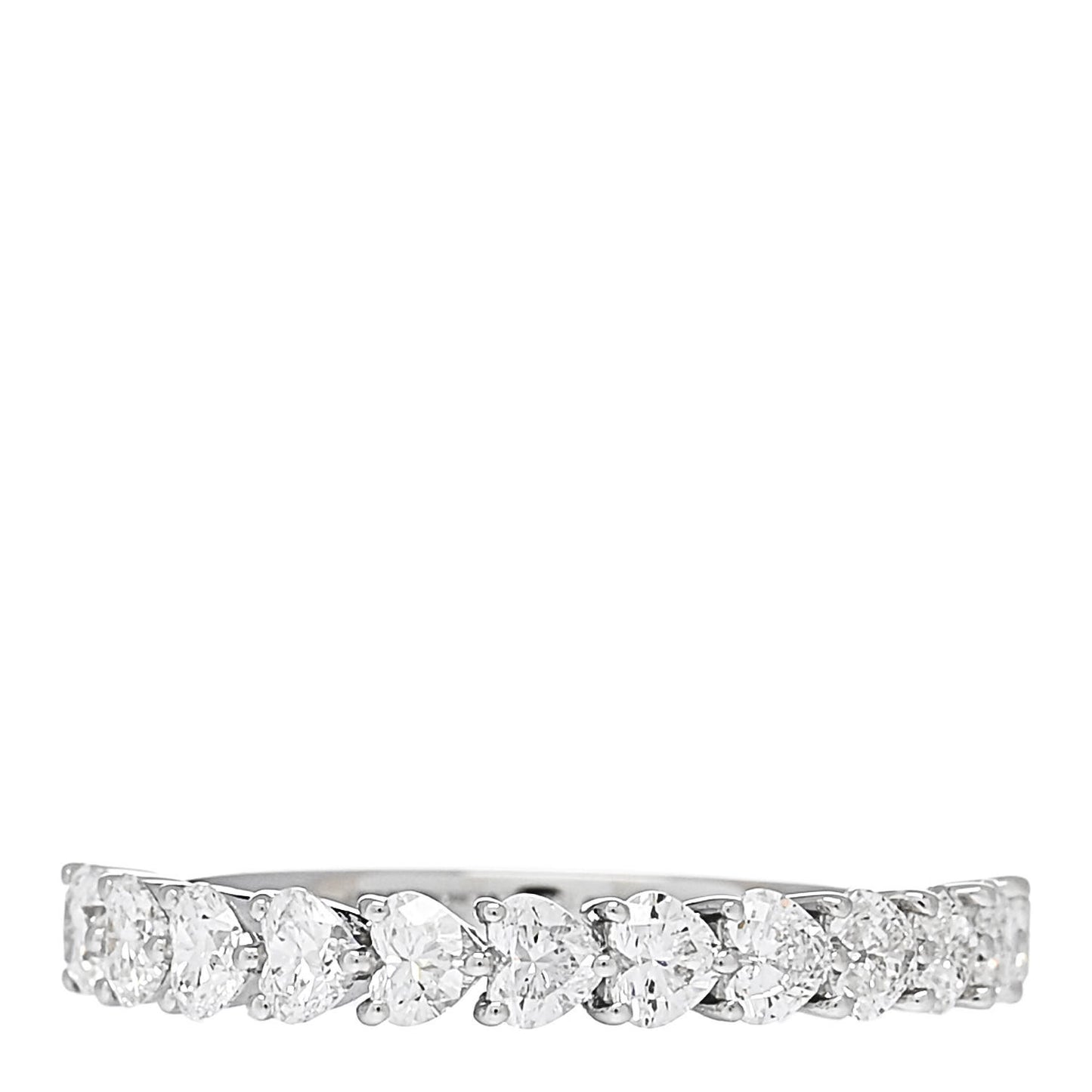 18K White Gold Diamond 1.00ct Heart Cut Half Eternity Band Ring 53 6.25