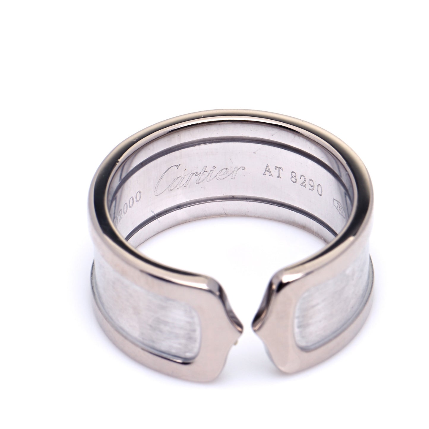 18K White Gold 10mm Logo De Cartier Ring 58 8.5