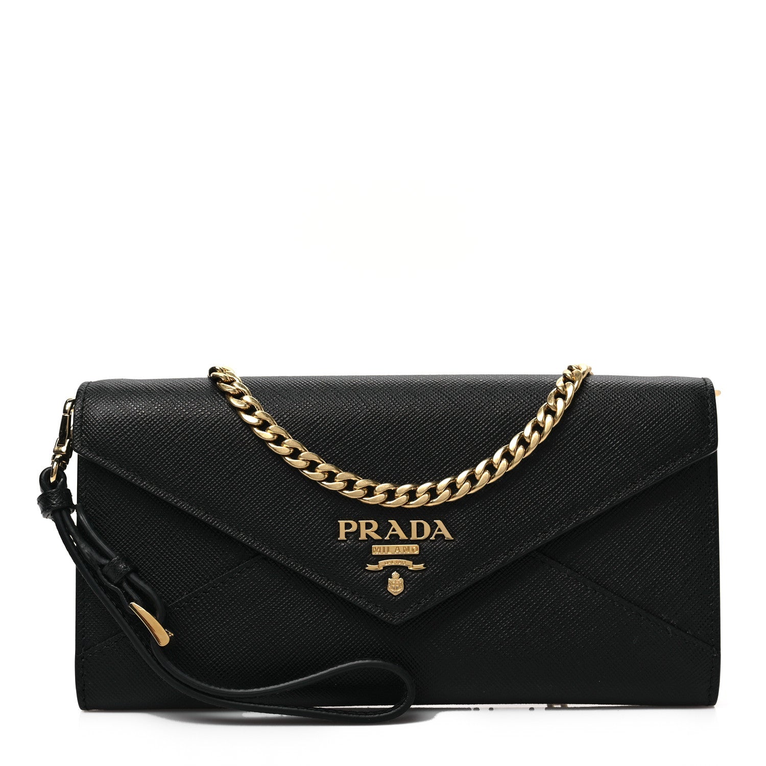 Prada Saffiano Envelope Wristlet Crossbody Wallet Black 1 of 7