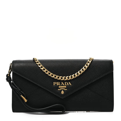 Prada Saffiano Envelope Wristlet Crossbody Wallet Black 1 of 7