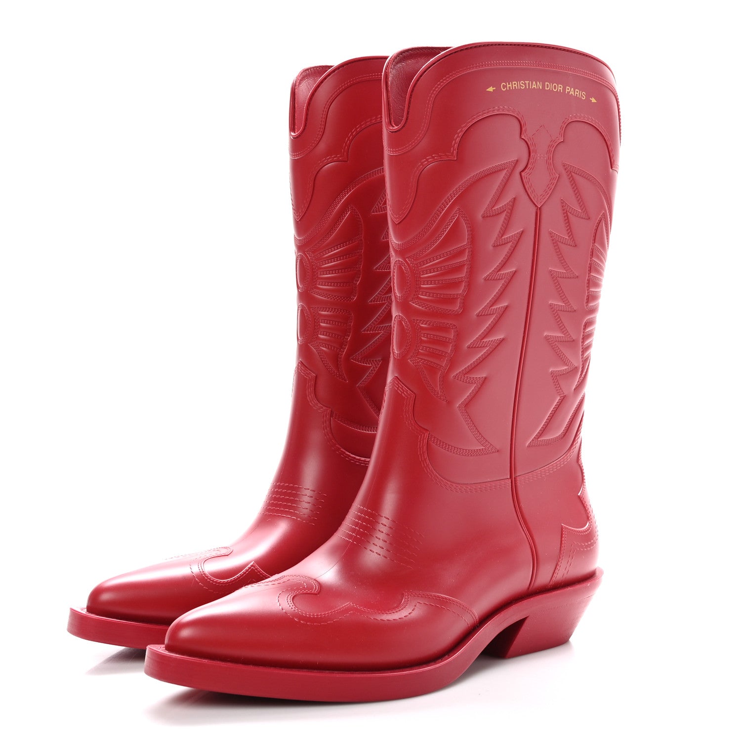 Christian Dior Rubber Embossed Wind Boots 40 Red 1555007
