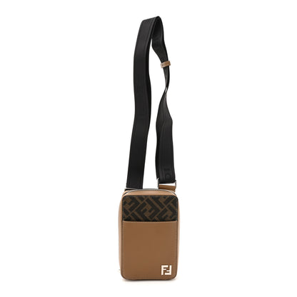 Fendi Glazed Fabric Vitello FF 1974 Bi-Color Phone Pouch Tobacco Moro Sand Black 1 of 11