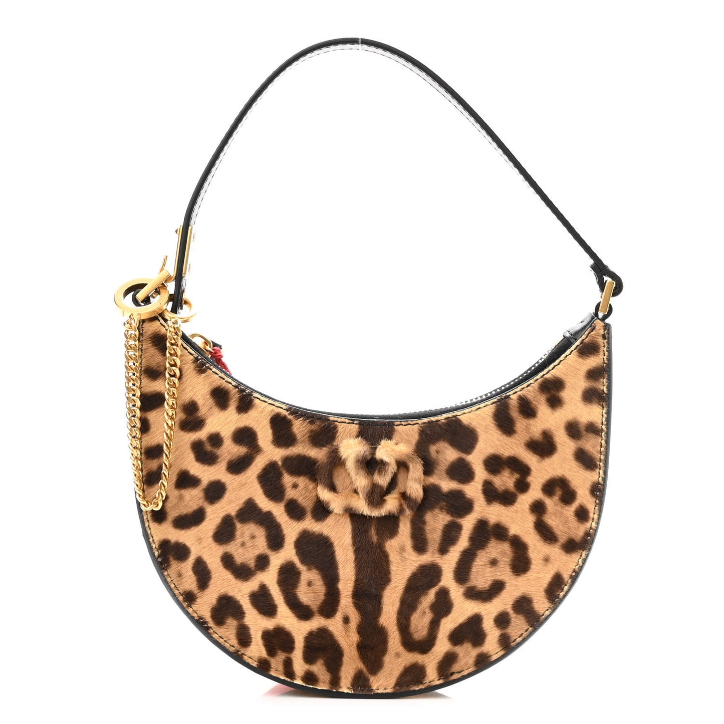 Calf Hair Leopard Print Mini Vlogo Hobo Bag Black Marrone