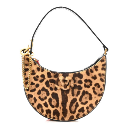Valentino Garavani Calf Hair Leopard Print Mini Vlogo Hobo Bag Black Marrone 1 of 9