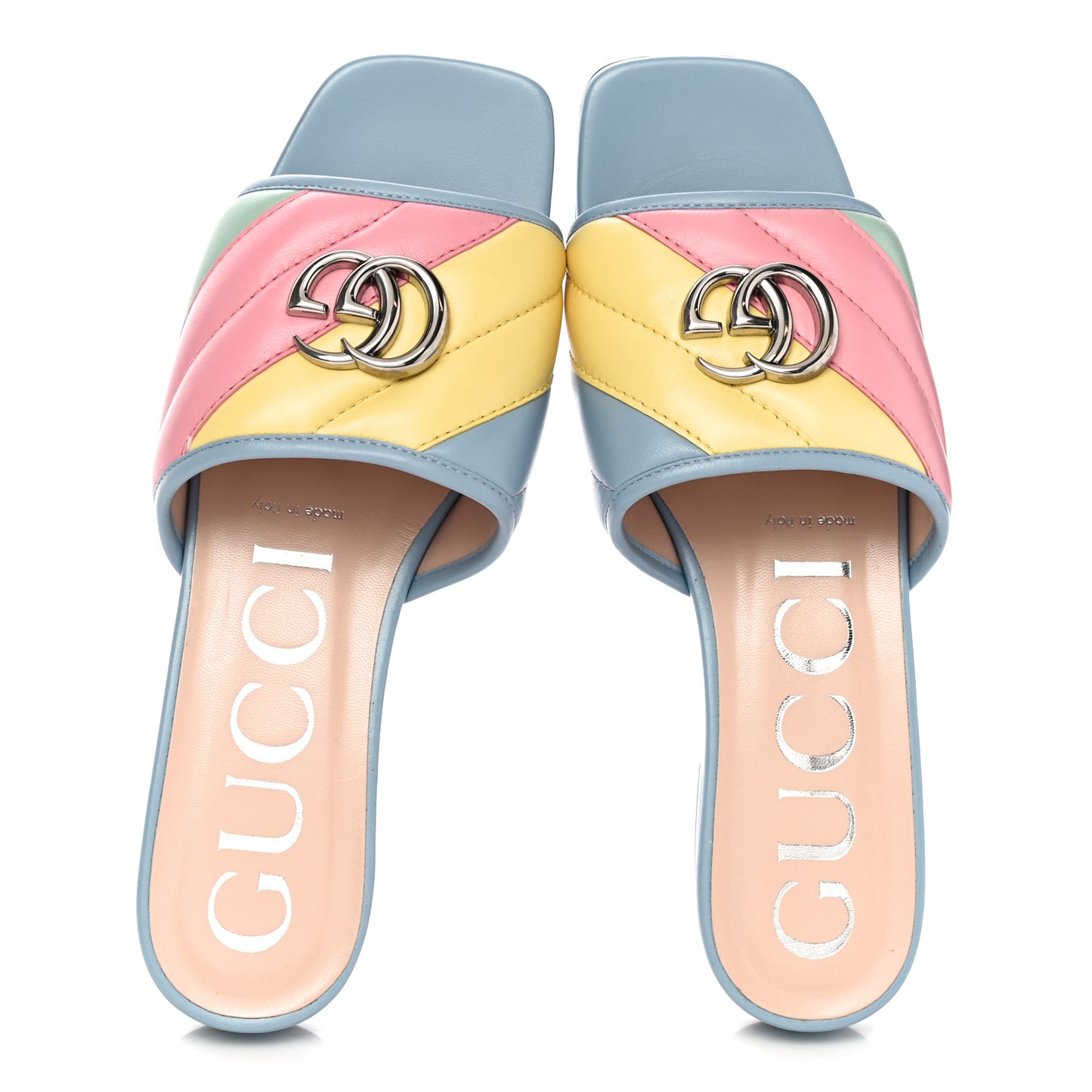 Nappa Matelasse Diagonal GG Marmont Flat Slide Sandals 37.5 Multicolor Pastel