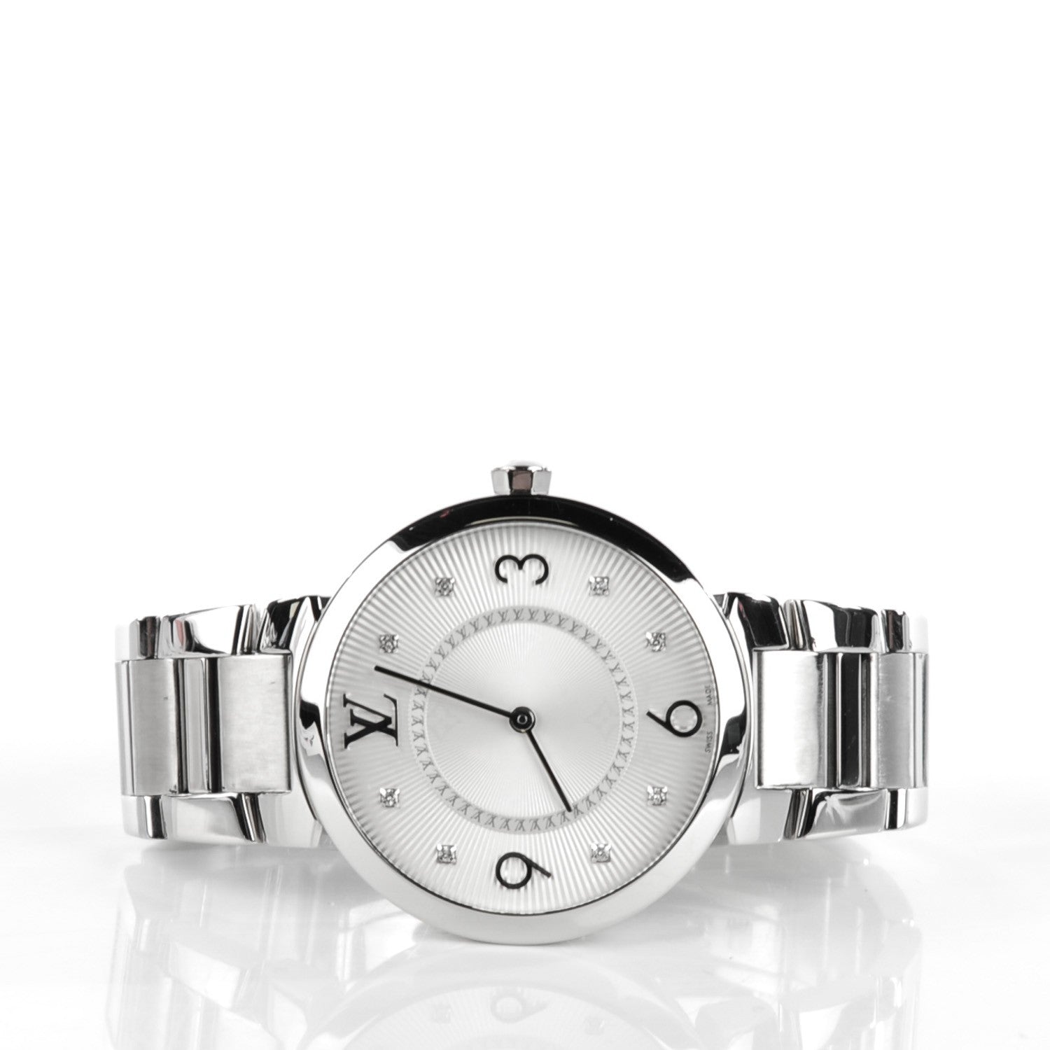 Louis Vuitton Stainless Steel Diamond 28mm Tambour Quartz Watch 3 of 7