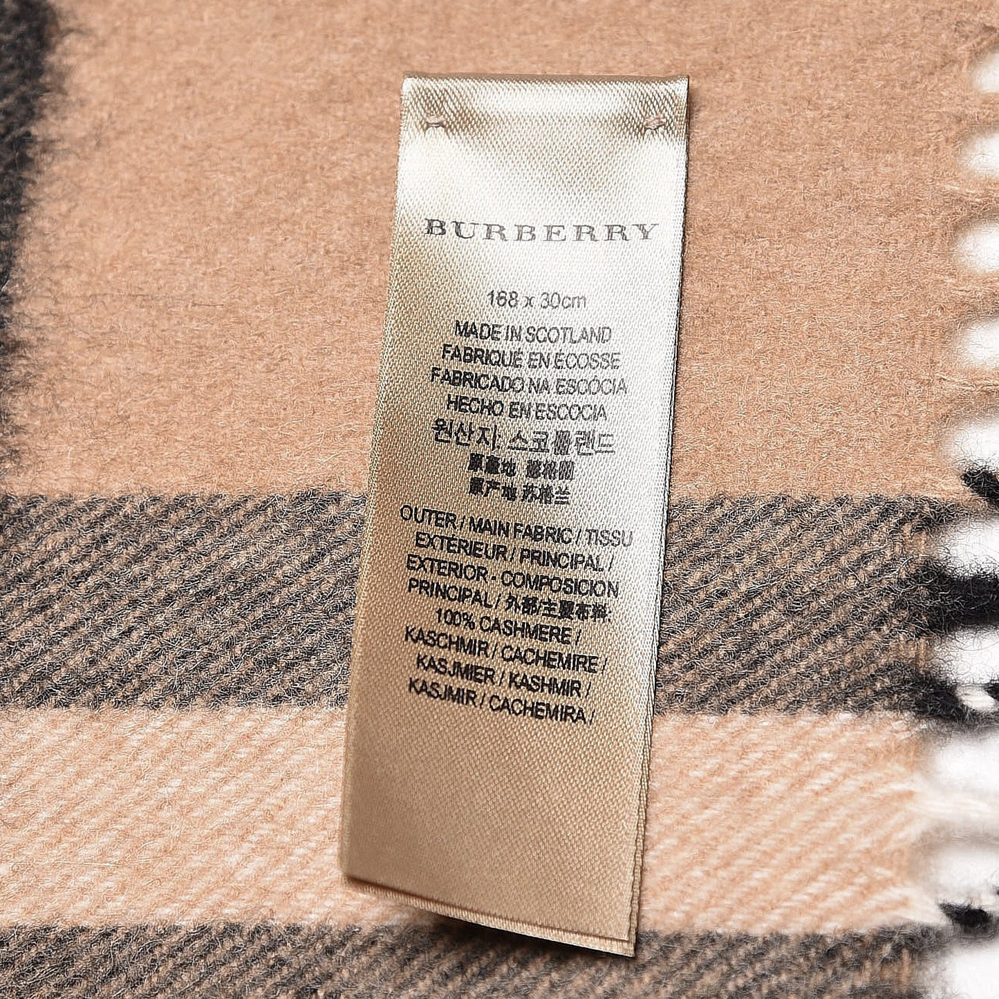 Cashmere Giant Check Fringe Scarf Archive Beige
