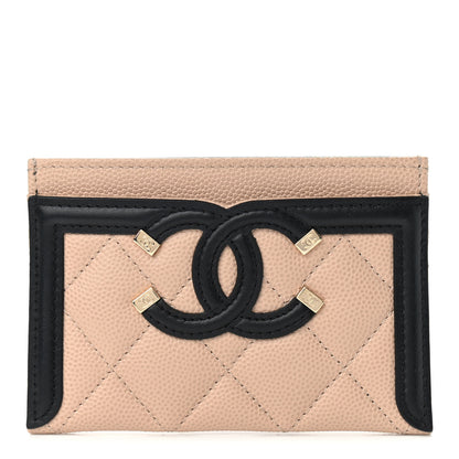 Chanel Caviar Quilted Filigree Card Holder Beige Black 1 of 10