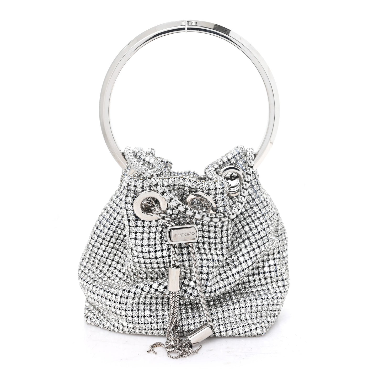 Satin Crystal Embellished Micro Bon Bon Bag Silver