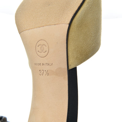 Chanel Suede Grosgrain Cap Toe Snake Pearl Mule 37.5 Beige Black 12 of 14
