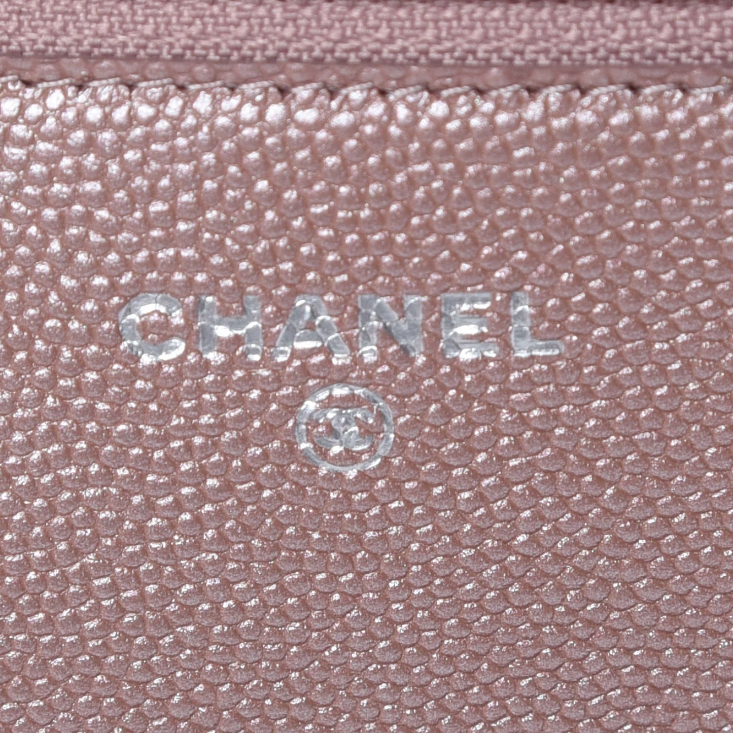 Metallic Caviar Chevron Quilted Vintage Mademoiselle Wallet On Chain WOC Pink