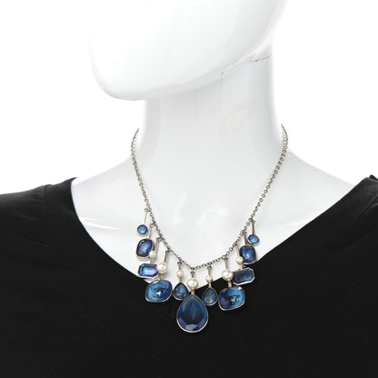 Chanel Crystal Pearl CC Necklace Silver Blue 2 of 7