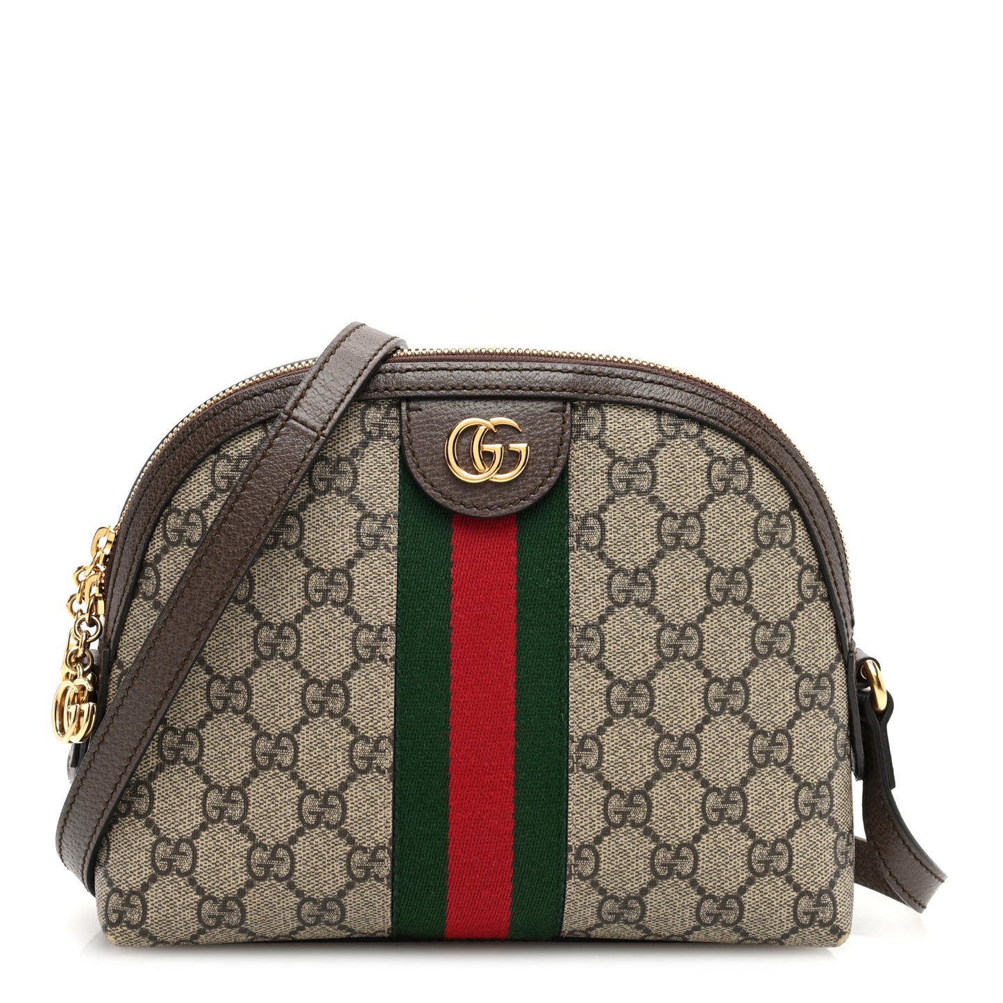GG Supreme Monogram Textured Dollar Calfskin Web Small Ophidia Dome Shoulder Bag Beige Ebony New Acero