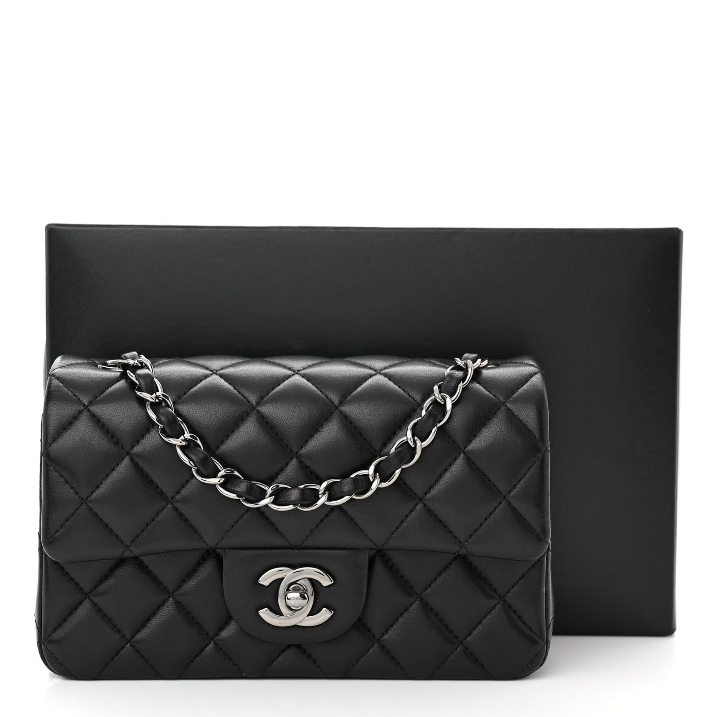 Lambskin Quilted Mini Rectangular Flap Black