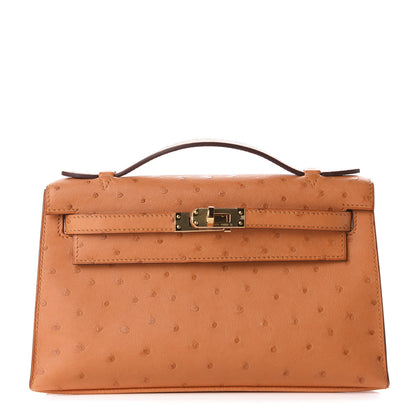 Hermes Ostrich Kelly Pochette Abricot 1 of 9