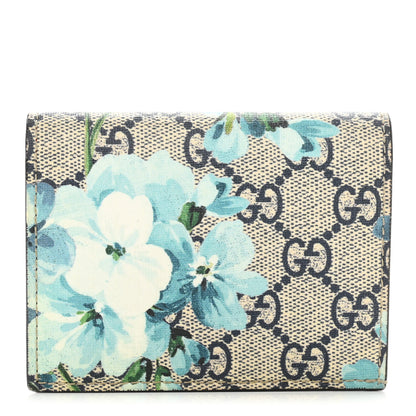 Gucci GG Supreme Monogram Blooms Card Case Beige Blue Navy Hibiscus Red 1 of 12