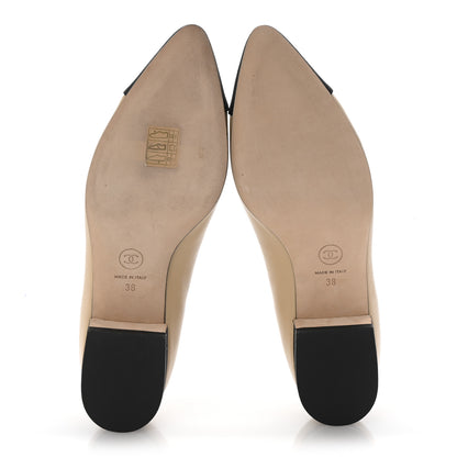 Chanel Lambskin Grosgrain Cap Toe Chain Pumps 38 Beige Black 6 of 10