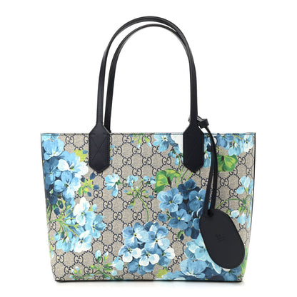 Gucci GG Supreme Monogram Blooms Small Reversible Tote Beige Blue Navy 1 of 14