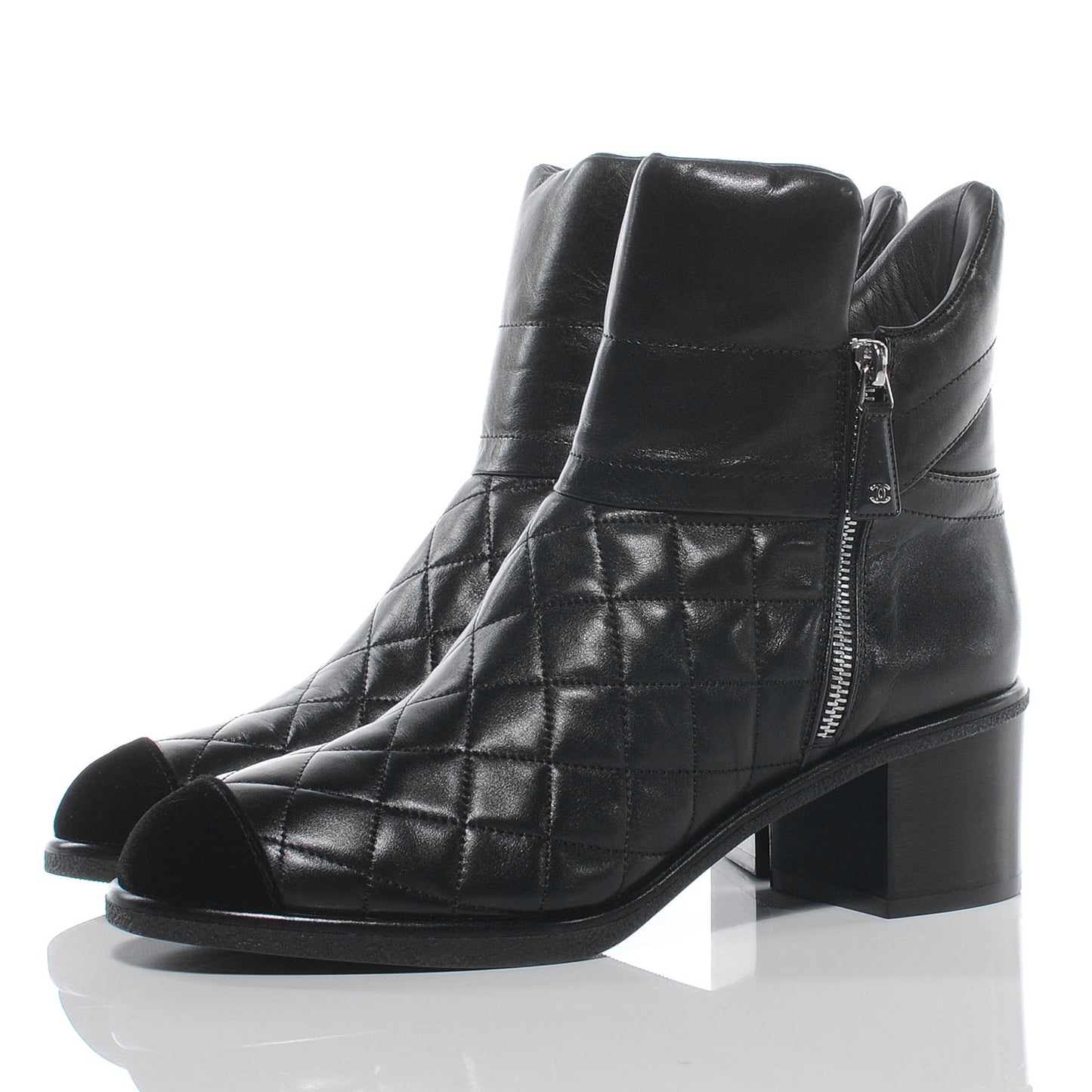 Leather Quilted Cap Toe Boots 41 Black